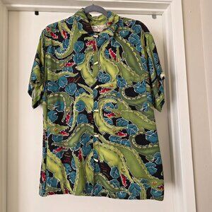 Bayou Wear Art4Now New Orleans Jazz Festival Alligator Hawaiian Shirt Men M Vtg